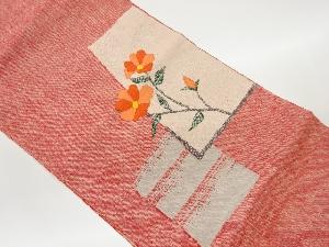 手織り紬色紙に花模様織出し名古屋帯